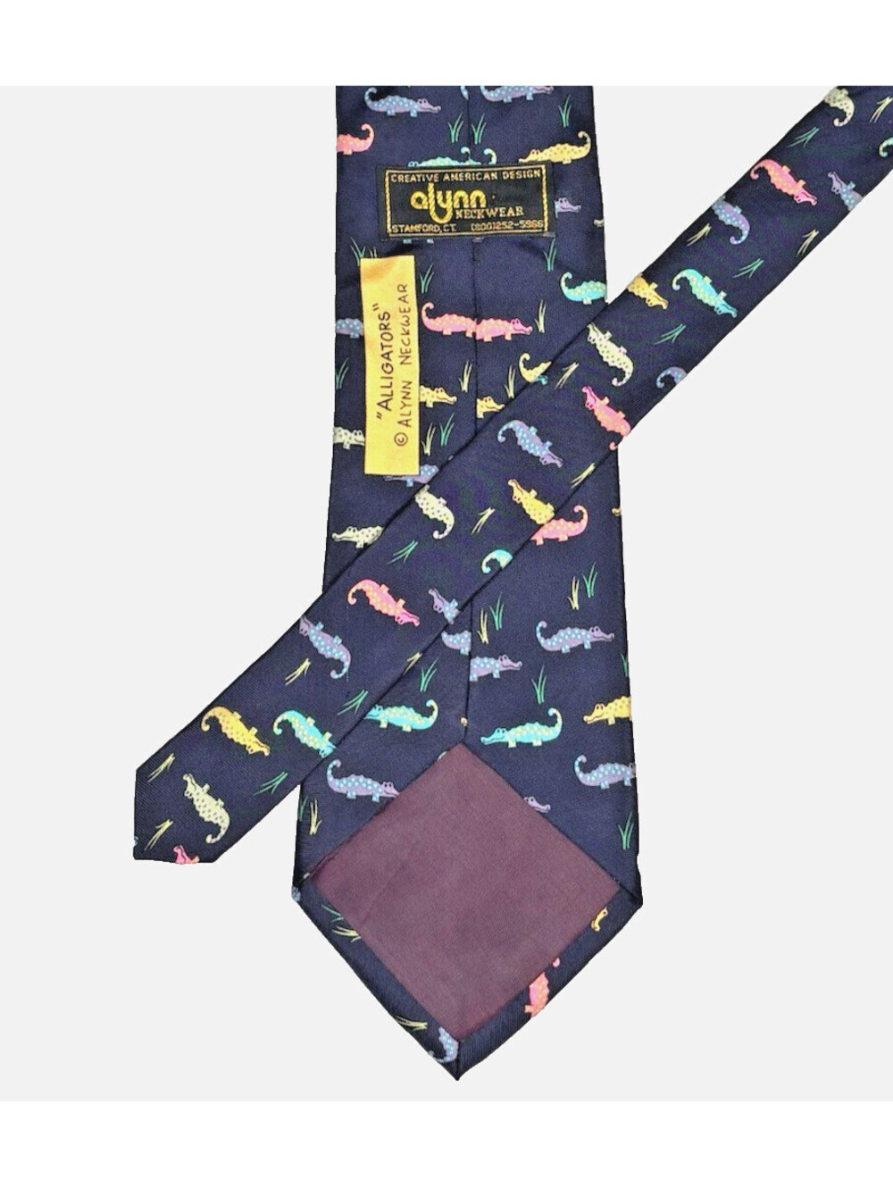 Alynn Neckwear Men's Tie Alligators Navy Multi-Color Silk 4"x60" EUC